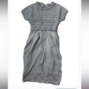 MINT SWEATER DRESS WOOL AND SILK  GRAY TULIP STYLE CAP SLEEVES POCKETS SMALL